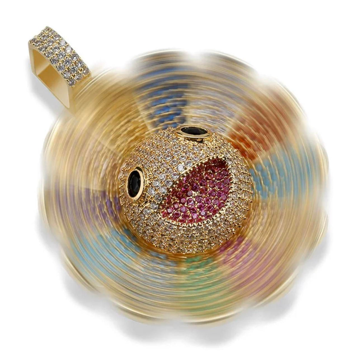 Takashi Murakami Flower Logo Golden Color Rhinestone Spinning Necklace and Chain Set