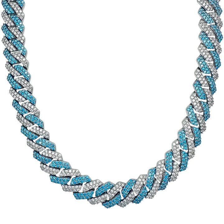 Blue And Silver Iced Cuban Chain - Luxuria Jewellery