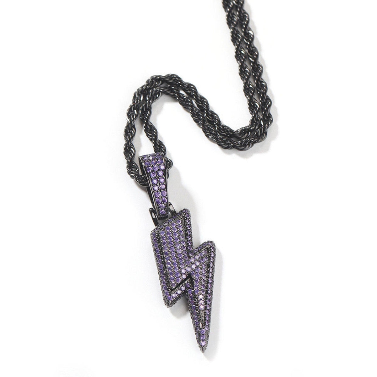 Purple Black Lightning Bolt Pendant With Chain - Luxuria Jewellery