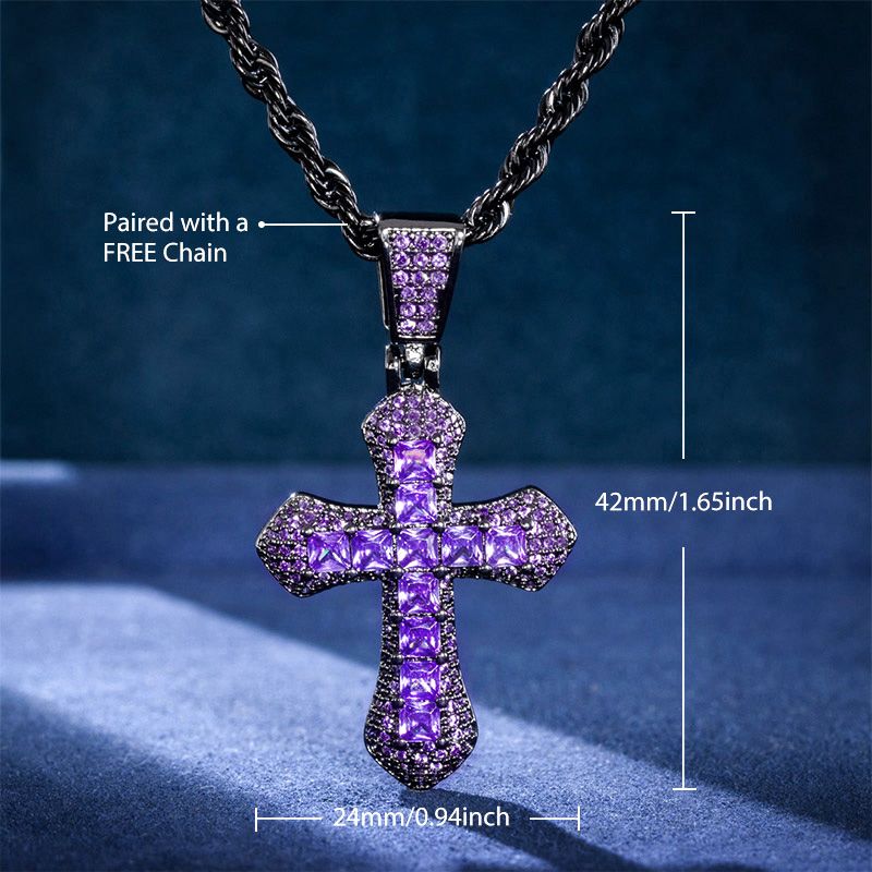 Signature Iced Cross Pendant With Black Rope Chain - Luxuria Jewellery